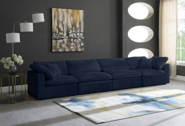 Cozy Velvet / Fiber / Engineered Wood Contemporary Navy Velvet Cloud-Like Comfort Modular Sofa - 158" W x 40" D x 32" H