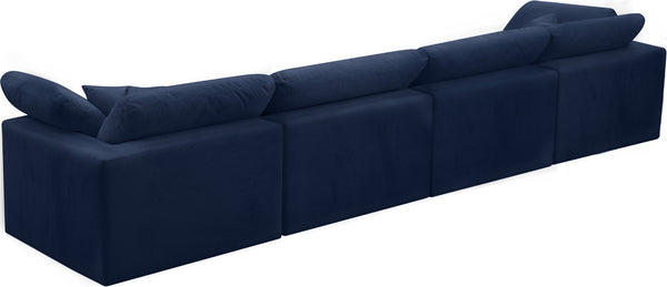 Cozy Velvet / Fiber / Engineered Wood Contemporary Navy Velvet Cloud-Like Comfort Modular Sofa - 158" W x 40" D x 32" H
