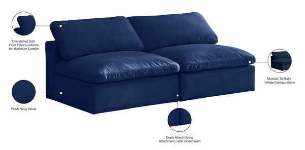 Cozy Velvet / Fiber / Engineered Wood Contemporary Navy Velvet Cloud-Like Comfort Modular Armless Sofa - 78" W x 40" D x 32" H