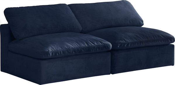 Cozy Velvet / Fiber / Engineered Wood Contemporary Navy Velvet Cloud-Like Comfort Modular Armless Sofa - 78" W x 40" D x 32" H