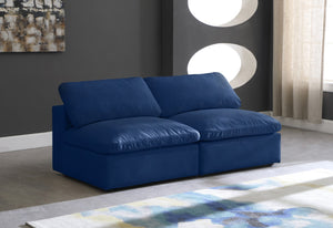 Cozy Velvet / Fiber / Engineered Wood Contemporary Navy Velvet Cloud-Like Comfort Modular Armless Sofa - 78" W x 40" D x 32" H