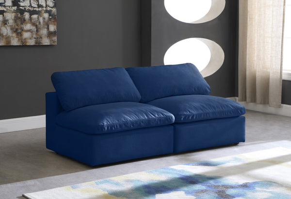 Cozy Velvet / Fiber / Engineered Wood Contemporary Navy Velvet Cloud-Like Comfort Modular Armless Sofa - 78" W x 40" D x 32" H