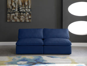 Cozy Velvet / Fiber / Engineered Wood Contemporary Navy Velvet Cloud-Like Comfort Modular Armless Sofa - 78" W x 40" D x 32" H