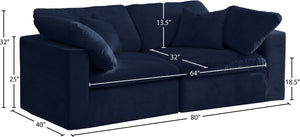 Cozy Velvet / Fiber / Engineered Wood Contemporary Navy Velvet Cloud-Like Comfort Modular Sofa - 80" W x 40" D x 32" H
