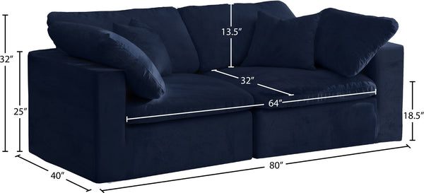 Cozy Velvet / Fiber / Engineered Wood Contemporary Navy Velvet Cloud-Like Comfort Modular Sofa - 80" W x 40" D x 32" H