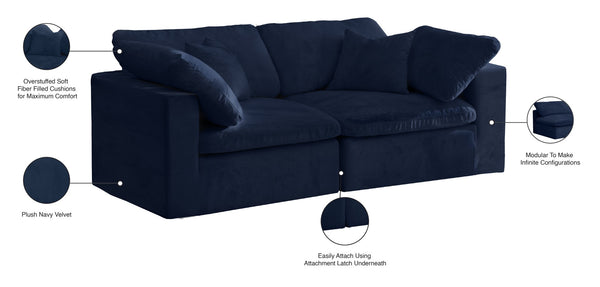Cozy Velvet / Fiber / Engineered Wood Contemporary Navy Velvet Cloud-Like Comfort Modular Sofa - 80" W x 40" D x 32" H