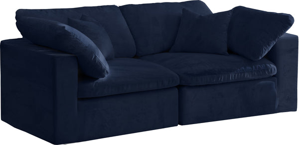 Cozy Velvet / Fiber / Engineered Wood Contemporary Navy Velvet Cloud-Like Comfort Modular Sofa - 80" W x 40" D x 32" H