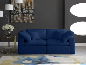 Cozy Velvet / Fiber / Engineered Wood Contemporary Navy Velvet Cloud-Like Comfort Modular Sofa - 80" W x 40" D x 32" H