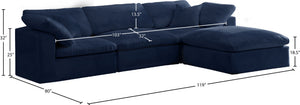 Cozy Velvet / Fiber / Engineered Wood Contemporary Navy Velvet Cloud-Like Comfort Modular Sectional - 119" W x 80" D x 32" H