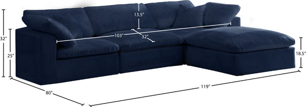 Cozy Velvet / Fiber / Engineered Wood Contemporary Navy Velvet Cloud-Like Comfort Modular Sectional - 119" W x 80" D x 32" H