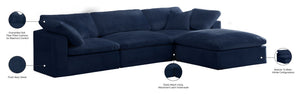 Cozy Velvet / Fiber / Engineered Wood Contemporary Navy Velvet Cloud-Like Comfort Modular Sectional - 119" W x 80" D x 32" H