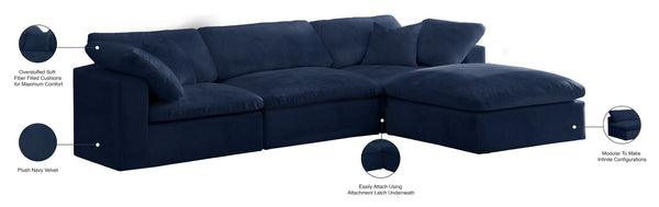 Cozy Velvet / Fiber / Engineered Wood Contemporary Navy Velvet Cloud-Like Comfort Modular Sectional - 119" W x 80" D x 32" H