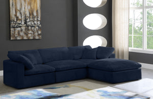 Cozy Velvet / Fiber / Engineered Wood Contemporary Navy Velvet Cloud-Like Comfort Modular Sectional - 119" W x 80" D x 32" H