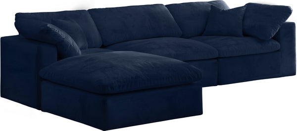 Cozy Velvet / Fiber / Engineered Wood Contemporary Navy Velvet Cloud-Like Comfort Modular Sectional - 119" W x 80" D x 32" H