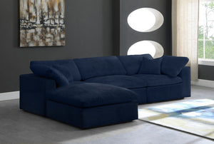 Cozy Velvet / Fiber / Engineered Wood Contemporary Navy Velvet Cloud-Like Comfort Modular Sectional - 119" W x 80" D x 32" H