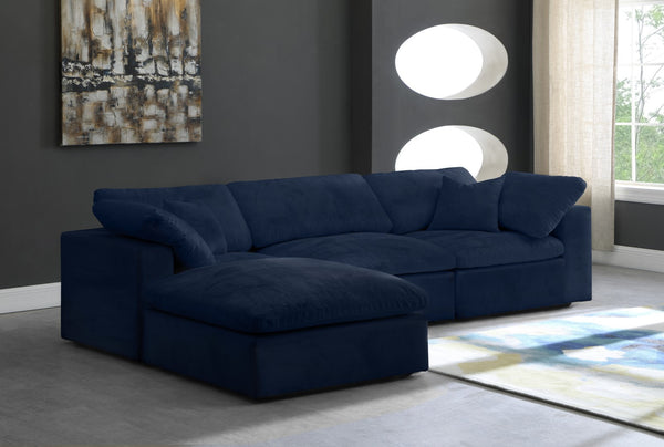 Cozy Velvet / Fiber / Engineered Wood Contemporary Navy Velvet Cloud-Like Comfort Modular Sectional - 119" W x 80" D x 32" H