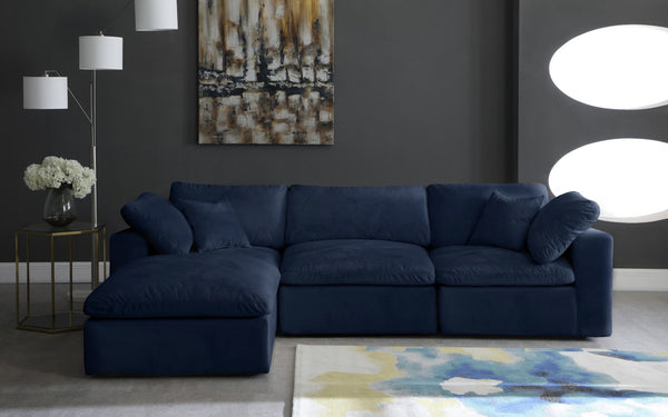 Cozy Velvet / Fiber / Engineered Wood Contemporary Navy Velvet Cloud-Like Comfort Modular Sectional - 119" W x 80" D x 32" H