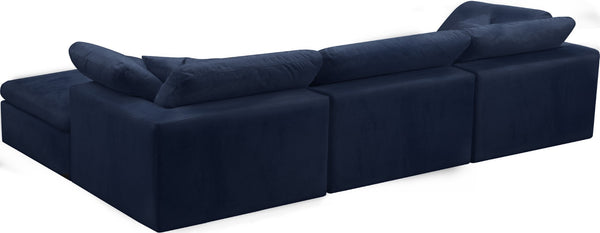 Cozy Velvet / Fiber / Engineered Wood Contemporary Navy Velvet Cloud-Like Comfort Modular Sectional - 119" W x 80" D x 32" H