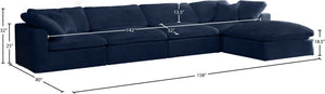 Cozy Velvet / Fiber / Engineered Wood Contemporary Navy Velvet Cloud-Like Comfort Modular Sectional - 158" W x 80" D x 32" H