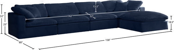 Cozy Velvet / Fiber / Engineered Wood Contemporary Navy Velvet Cloud-Like Comfort Modular Sectional - 158" W x 80" D x 32" H