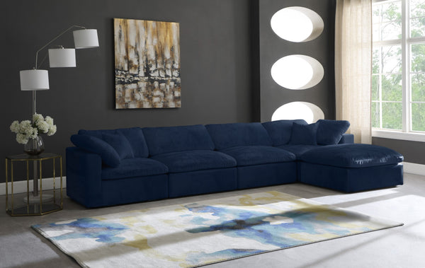 Cozy Velvet / Fiber / Engineered Wood Contemporary Navy Velvet Cloud-Like Comfort Modular Sectional - 158" W x 80" D x 32" H