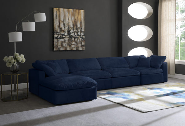 Cozy Velvet / Fiber / Engineered Wood Contemporary Navy Velvet Cloud-Like Comfort Modular Sectional - 158" W x 80" D x 32" H