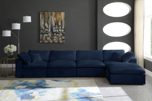 Cozy Velvet / Fiber / Engineered Wood Contemporary Navy Velvet Cloud-Like Comfort Modular Sectional - 158" W x 80" D x 32" H