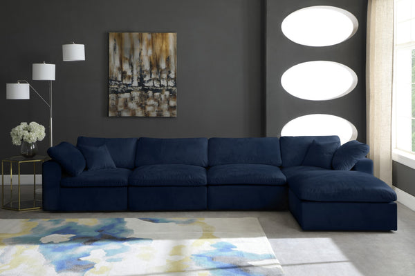 Cozy Velvet / Fiber / Engineered Wood Contemporary Navy Velvet Cloud-Like Comfort Modular Sectional - 158" W x 80" D x 32" H