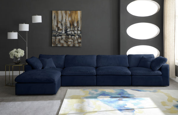 Cozy Velvet / Fiber / Engineered Wood Contemporary Navy Velvet Cloud-Like Comfort Modular Sectional - 158" W x 80" D x 32" H