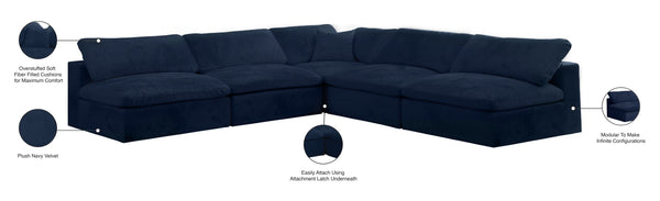 Cozy Velvet / Fiber / Engineered Wood Contemporary Navy Velvet Cloud-Like Comfort Modular Sectional - 118" W x 120" D x 32" H