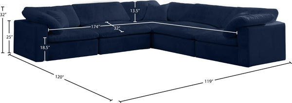Cozy Velvet / Fiber / Engineered Wood Contemporary Navy Velvet Cloud-Like Comfort Modular Sectional - 119" W x 120" D x 32" H