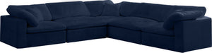 Cozy Velvet / Fiber / Engineered Wood Contemporary Navy Velvet Cloud-Like Comfort Modular Sectional - 119" W x 120" D x 32" H