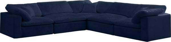 Cozy Velvet / Fiber / Engineered Wood Contemporary Navy Velvet Cloud-Like Comfort Modular Sectional - 119" W x 120" D x 32" H