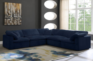 Cozy Velvet / Fiber / Engineered Wood Contemporary Navy Velvet Cloud-Like Comfort Modular Sectional - 119" W x 120" D x 32" H