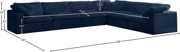 Cozy Velvet / Fiber / Engineered Wood Contemporary Navy Velvet Cloud-Like Comfort Modular Sectional - 158" W x 120" D x 32" H