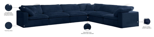 Cozy Velvet / Fiber / Engineered Wood Contemporary Navy Velvet Cloud-Like Comfort Modular Sectional - 158" W x 120" D x 32" H