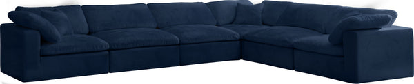 Cozy Velvet / Fiber / Engineered Wood Contemporary Navy Velvet Cloud-Like Comfort Modular Sectional - 158" W x 120" D x 32" H