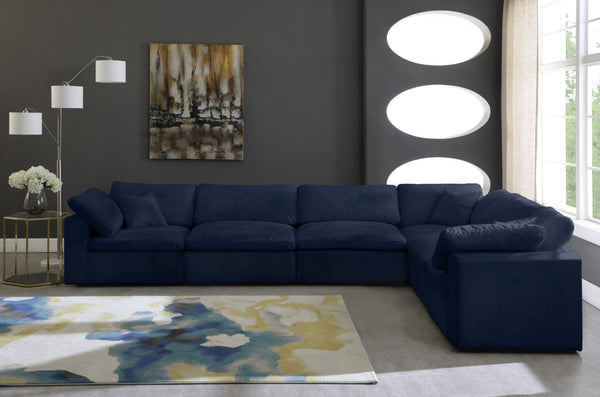 Cozy Velvet / Fiber / Engineered Wood Contemporary Navy Velvet Cloud-Like Comfort Modular Sectional - 158" W x 120" D x 32" H