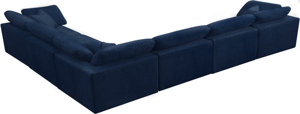 Cozy Velvet / Fiber / Engineered Wood Contemporary Navy Velvet Cloud-Like Comfort Modular Sectional - 158" W x 120" D x 32" H