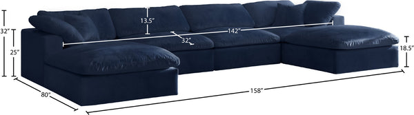 Cozy Velvet / Fiber / Engineered Wood Contemporary Navy Velvet Cloud-Like Comfort Modular Sectional - 158" W x 80" D x 32" H
