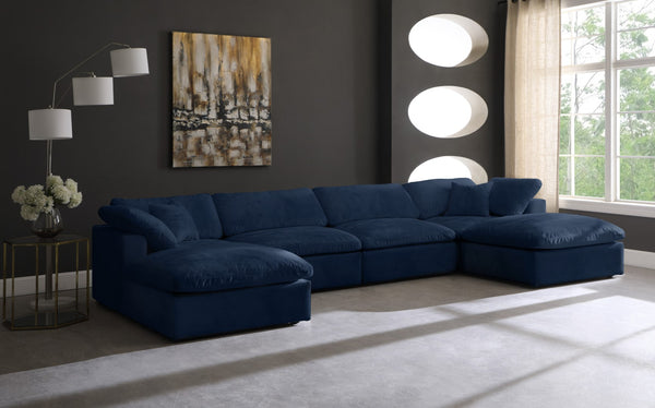 Cozy Velvet / Fiber / Engineered Wood Contemporary Navy Velvet Cloud-Like Comfort Modular Sectional - 158" W x 80" D x 32" H