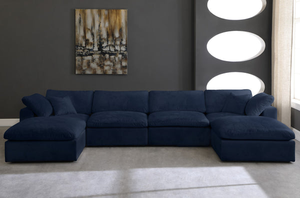 Cozy Velvet / Fiber / Engineered Wood Contemporary Navy Velvet Cloud-Like Comfort Modular Sectional - 158" W x 80" D x 32" H