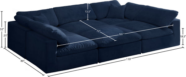 Cozy Velvet / Fiber / Engineered Wood Contemporary Navy Velvet Cloud-Like Comfort Modular Sectional - 119" W x 80" D x 32" H