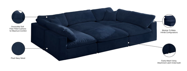 Cozy Velvet / Fiber / Engineered Wood Contemporary Navy Velvet Cloud-Like Comfort Modular Sectional - 119" W x 80" D x 32" H