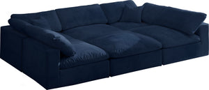 Cozy Velvet / Fiber / Engineered Wood Contemporary Navy Velvet Cloud-Like Comfort Modular Sectional - 119" W x 80" D x 32" H