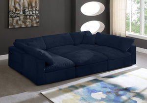 Cozy Velvet / Fiber / Engineered Wood Contemporary Navy Velvet Cloud-Like Comfort Modular Sectional - 119" W x 80" D x 32" H