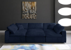 Cozy Velvet / Fiber / Engineered Wood Contemporary Navy Velvet Cloud-Like Comfort Modular Sectional - 119" W x 80" D x 32" H