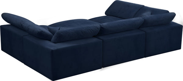 Cozy Velvet / Fiber / Engineered Wood Contemporary Navy Velvet Cloud-Like Comfort Modular Sectional - 119" W x 80" D x 32" H