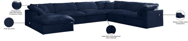 Cozy Velvet / Fiber / Engineered Wood Contemporary Navy Velvet Cloud-Like Comfort Modular Sectional - 158" W x 120" D x 32" H