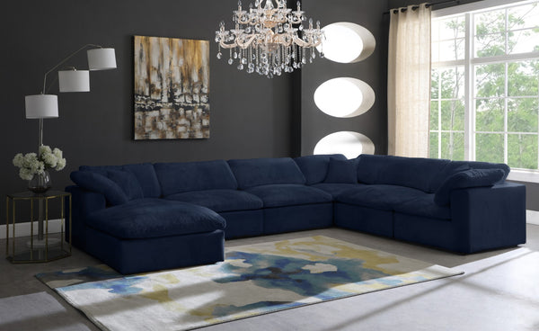 Cozy Velvet / Fiber / Engineered Wood Contemporary Navy Velvet Cloud-Like Comfort Modular Sectional - 158" W x 120" D x 32" H